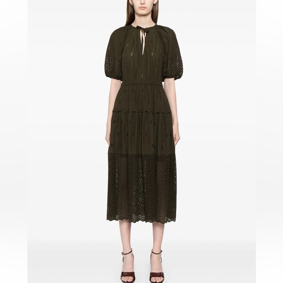 Ulla Johnson Nova Dress Cotton Broderie Anglaise Militaire Green 8 - Picture 1 of 7
